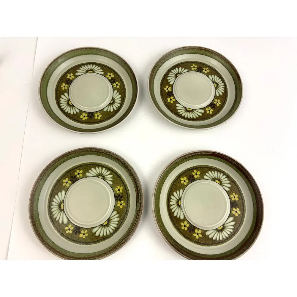 Vintage Mikasa Stonekraft Stone Flower Floral Daisy Saucers Lot‎ of 4 Japan